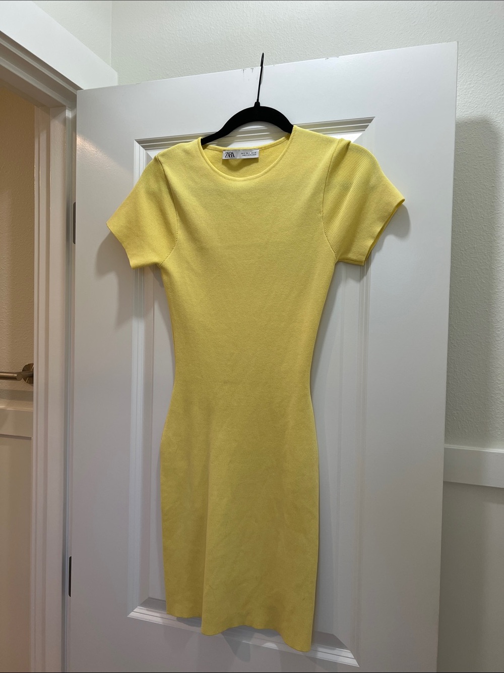 Zara Bright Yellow Ribbed Short Sleeve Dress